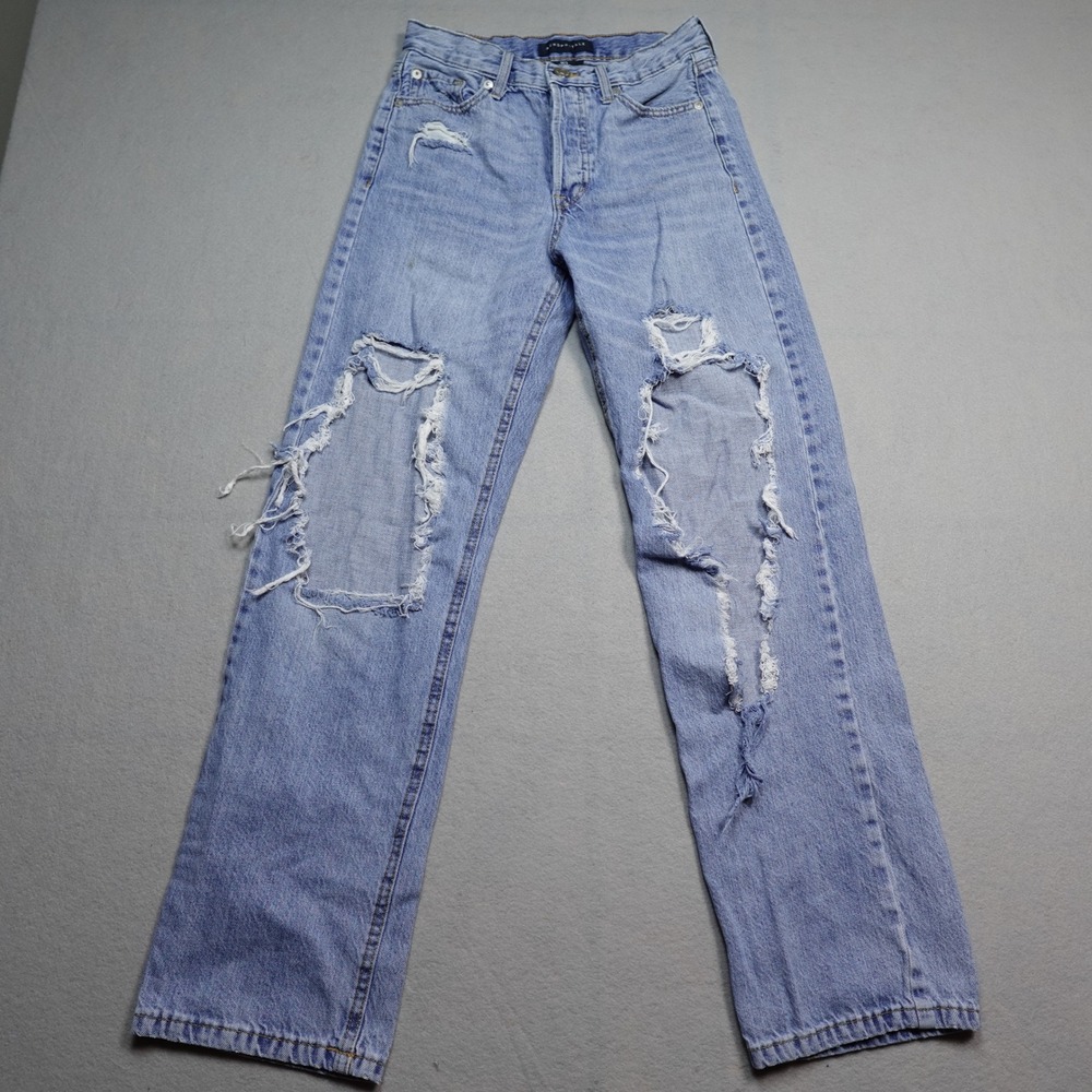 Aeropostale 90s Baggy Jeans Women 0 Light Blue Distressed Ripped Wide Leg